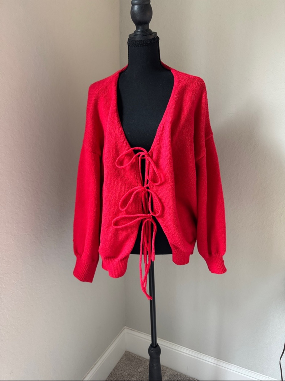 Red Tie-Front Women’s Sweater Cardigan